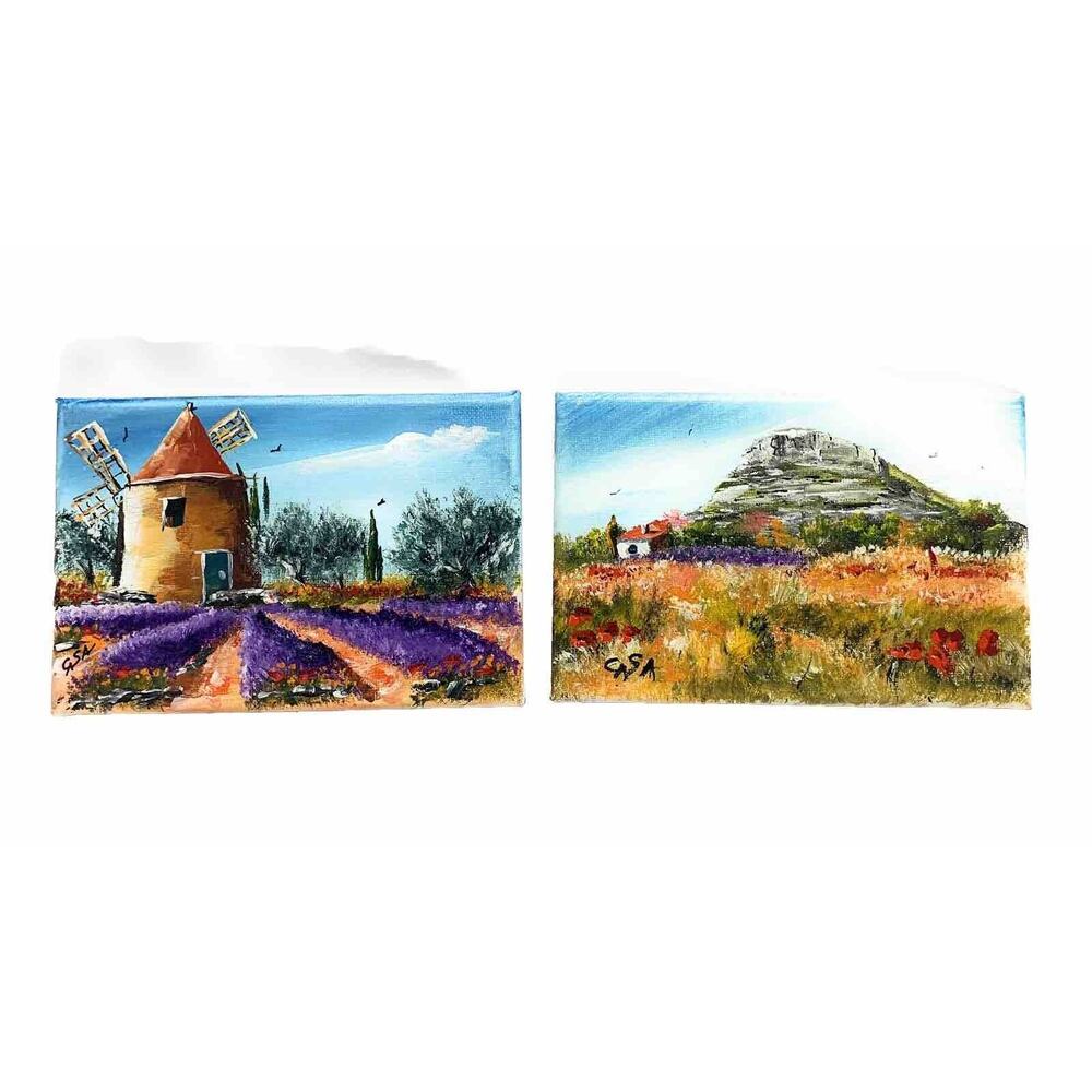 2 Sets Valensole Lavender Field Provence France Original Painting 7”x4.7” Canvas